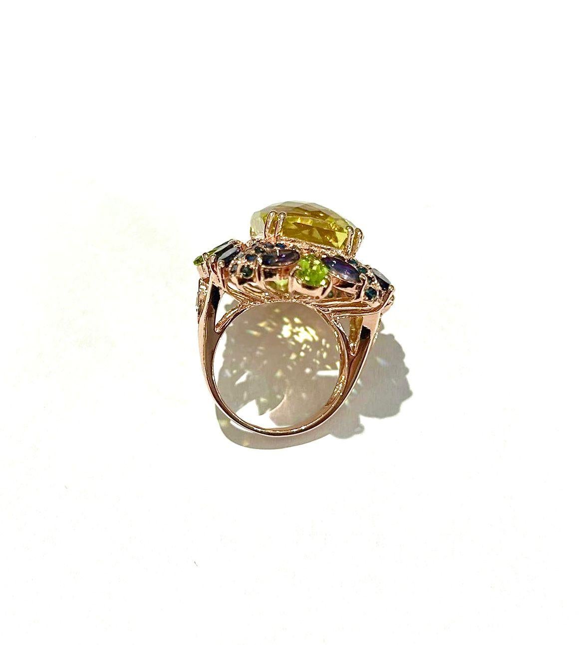 Brilliant Cut Bochic “Capri” Vintage Amethyst, Garant & Lemon Quartz Ring Set In 18K Gold & Si For Sale