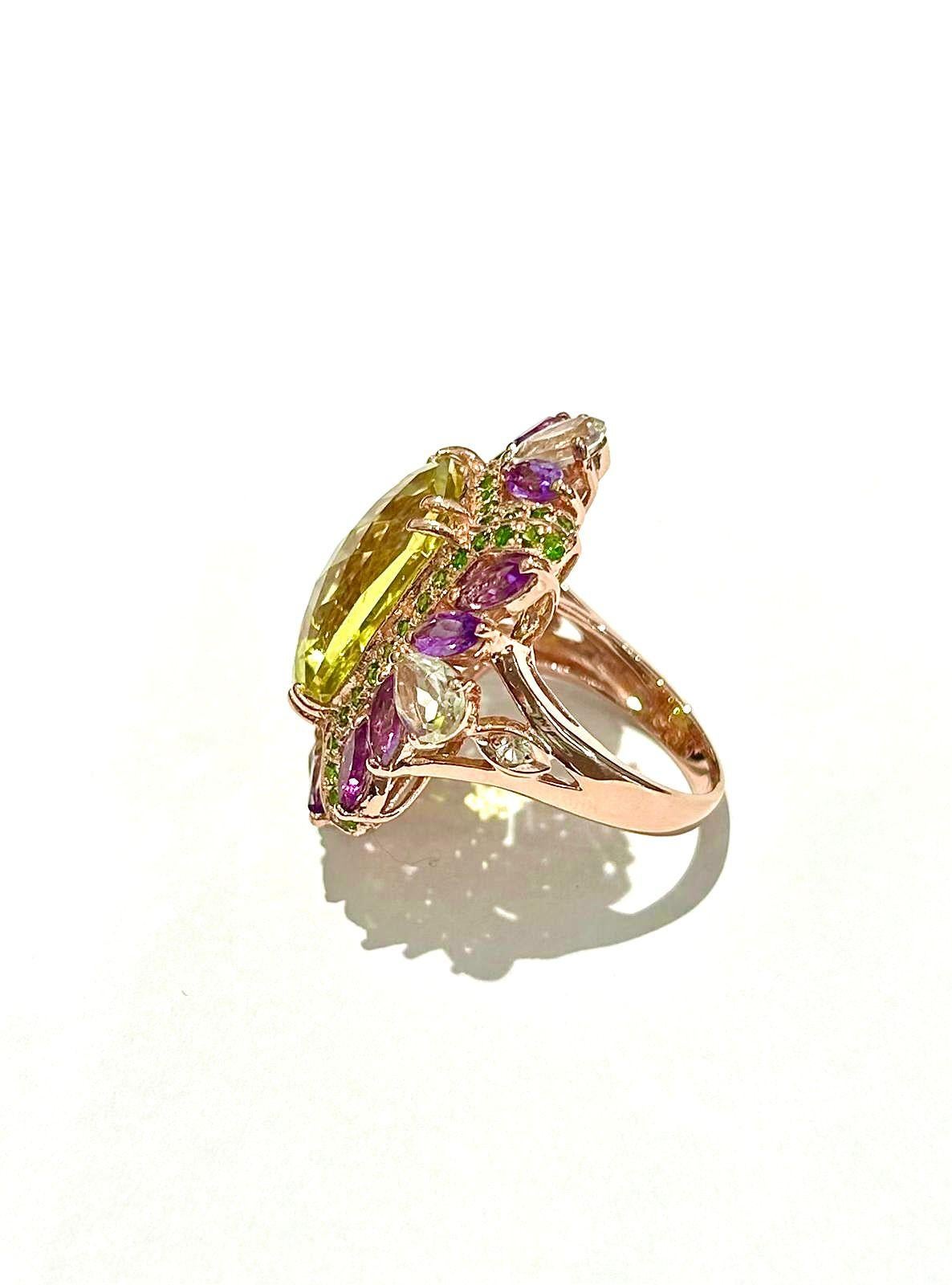Bochic “Capri” Vintage Amethyst, Garant & Lemon Quartz Ring Set In 18K Gold & Si In Excellent Condition For Sale In New York, NY