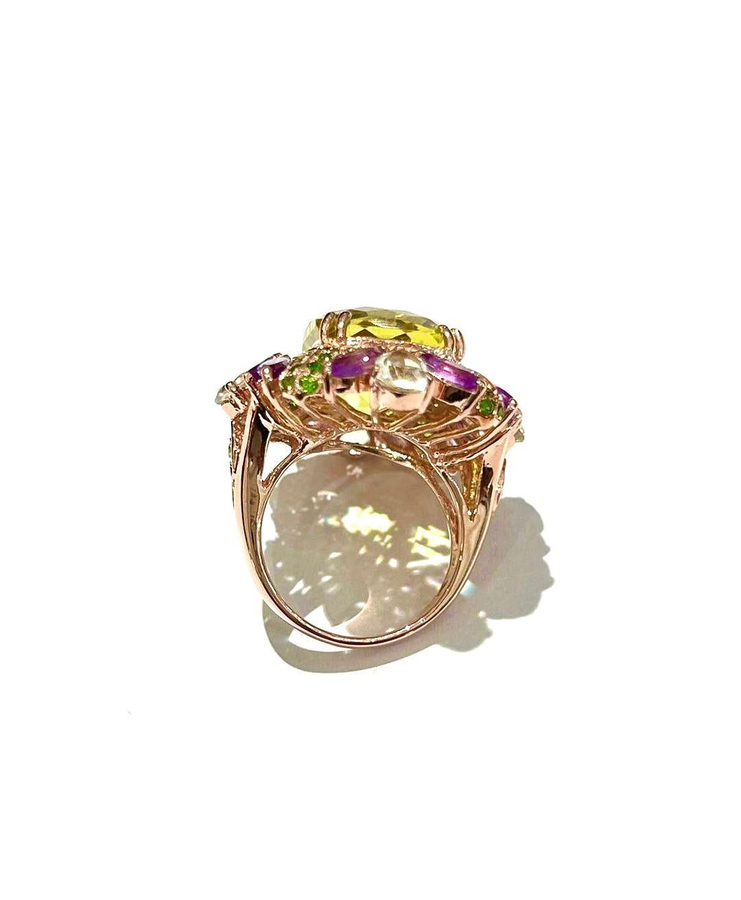 Women's or Men's Bochic “Capri” Vintage Amethyst, Garant & Lemon Quartz Ring Set In 18K Gold & Si For Sale