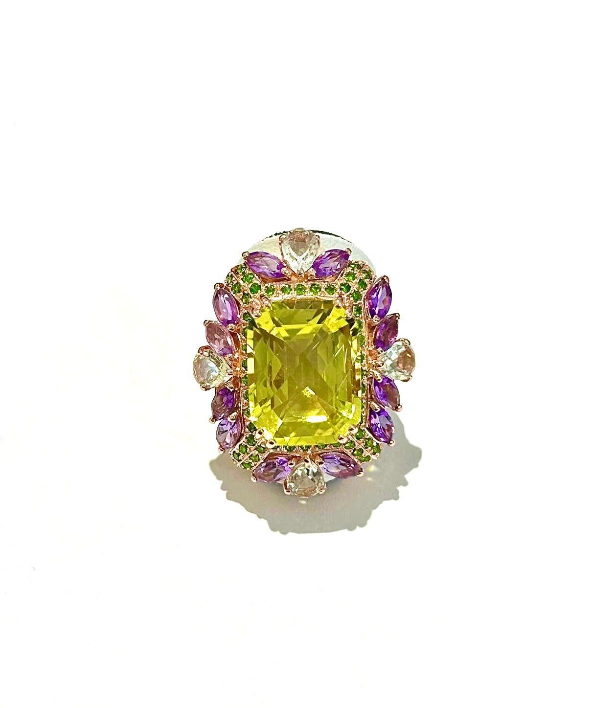 Bochic “Capri” Vintage Amethyst, Garant & Lemon Quartz Ring Set In 18K Gold & Si For Sale 1