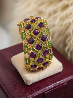 Bochic "Capri" Vintage Amethyst & Multi Farbe Edelstein & Manschette - 18K Gold & Silber