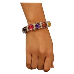 Bochic “Capri” Vintage Amethyst & Multi Color Sapphires Cuff Set In 18K & Silver
