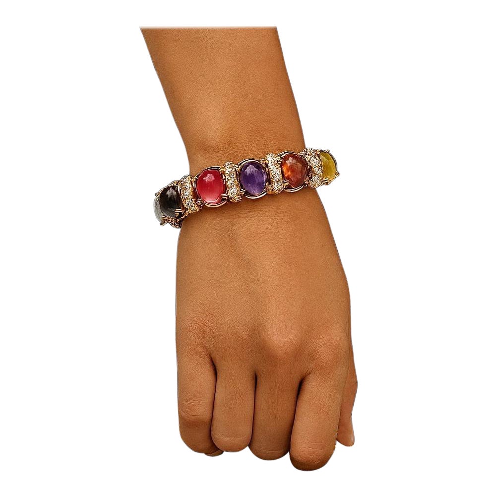 Bochic “Capri” Vintage Amethyst 
Multi Color Sapphires Cuff Set In 18K 
Silver