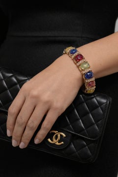 Bochic “Capri” Vintage Amethyst & Multi Color Sapphires Cuff Set In 18K & Silver