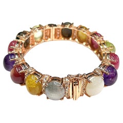 Bochic “Capri” Vintage Amethyst & Multi Color Sapphires Cuff Set In 18K & Silver