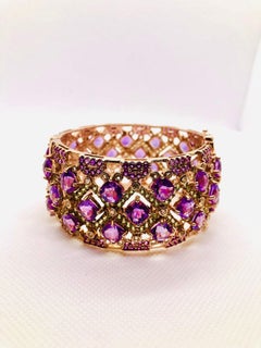 Bochic “Capri” Vintage Amethyst & Peridot Bangle Set In 18K Gold & Silver