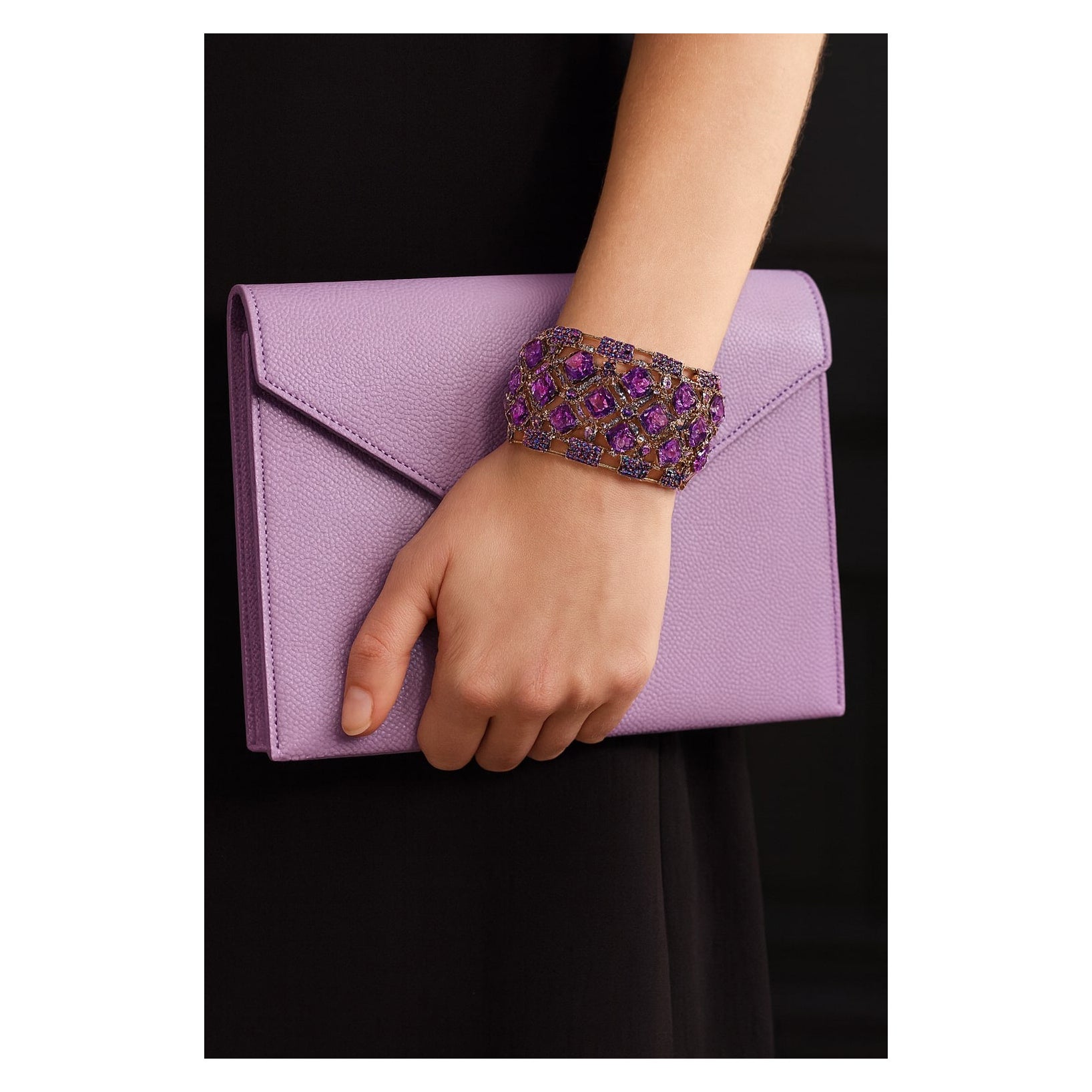 Bochic “Capri” Vintage Amethyst & Peridot Bangle Set In 18K Gold & Silver For Sale