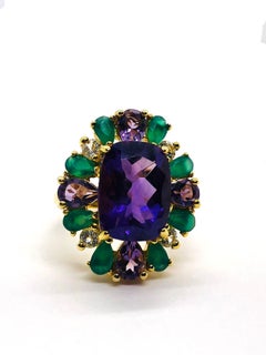 Bochic “Capri” Vintage Amethyst, Sapphire & Green Onyx — 18K Gold & Silver