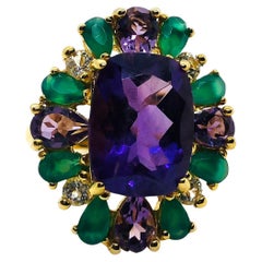 Bochic "Capri" Amatista Vintage, Zafiro y Ónix Verde - Oro de 18 quilates y Plata