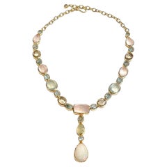 Bochic “Capri” Vintage Aquamarine, Lemon & Rose Quartz, Opal Necklace Set 18K &