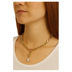Bochic "Capri" Vintage Aguamarina, Limón y Cuarzo Rosa, Conjunto de Collar de Ópalo 18K y