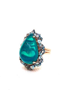 Bochic “Capri” Vintage Aquamarine & Rare Blue Opal Ring Set In 18K White Gold &