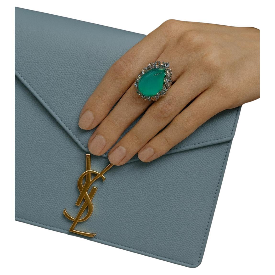 Bochic "Capri" Vintage Aquamarin & seltenen blauen Opal Ring Set in 18K Weißgold & im Angebot