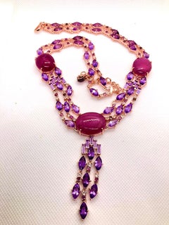 Bochic “Capri” Vintage Art Deco Ruby & Amethyst Necklace Set in 18K & Silver