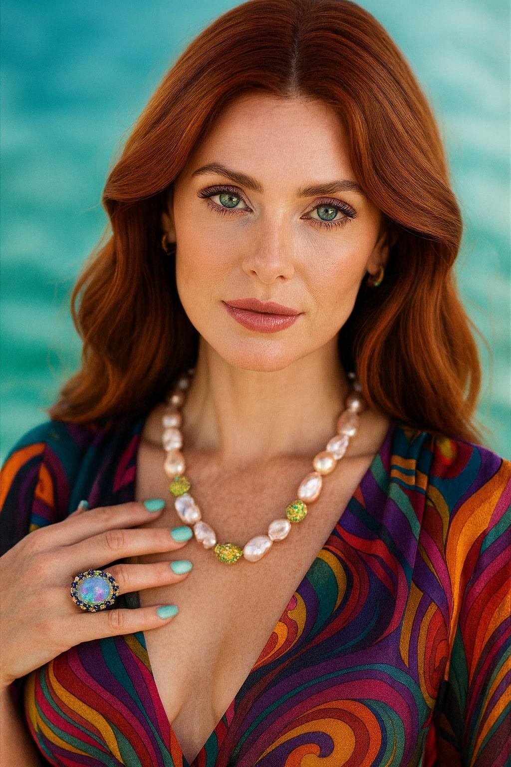 Bochic “Capri” Vintage Baroque Pearl & Multi Gem Necklace Set in 18K & Silver For Sale 5