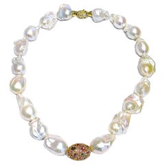 Bochic “Capri” Vintage Baroque Pearl & Multi Gem Necklace Set in 18K & Silver