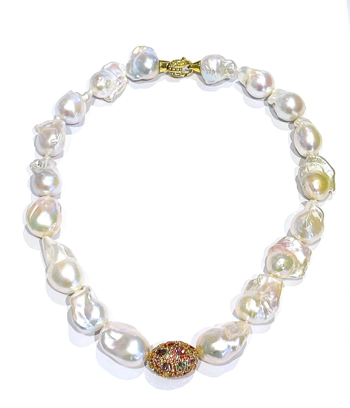 Brilliant Cut Bochic “Capri” Vintage Baroque Pearl & Multi Gem Necklace Set in 18K & Silver For Sale