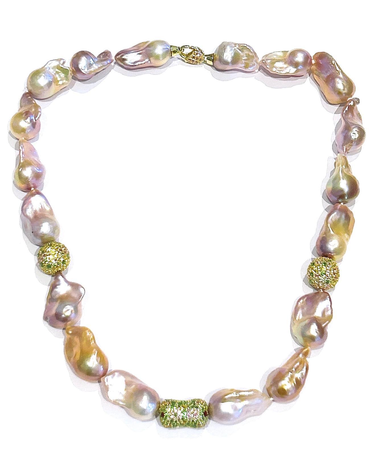 Bochic “Capri” Vintage Baroque Pearl & Multi Gem Necklace Set in 18K & Silver For Sale 3