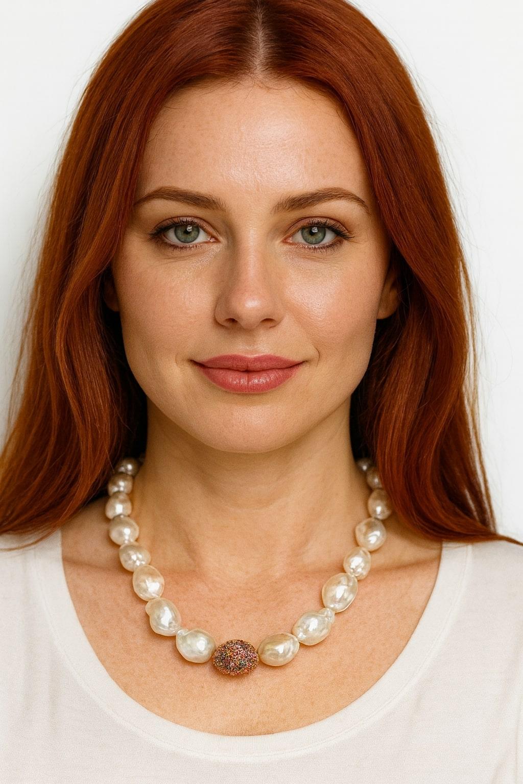 Bochic “Capri” Vintage Baroque Pearl & Multi Gem Necklace Set in 18K & Silver For Sale 4