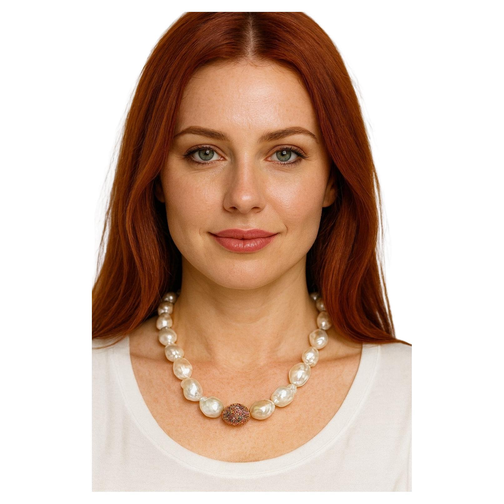 Bochic "Capri" Collana barocca d'epoca con perle e gemme multiple in 18 carati e argento