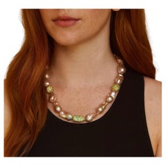 Bochic “Capri” Vintage Baroque Pearl & Multi Gem Necklace Set in 18K & Silver