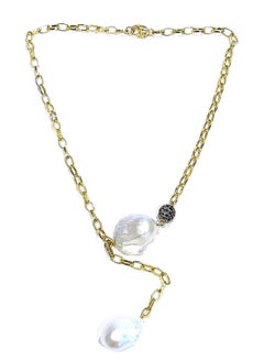 Bochic “Capri” Vintage Baroque Pearl & Multi Sapphire Necklace Set in 18K & Silv