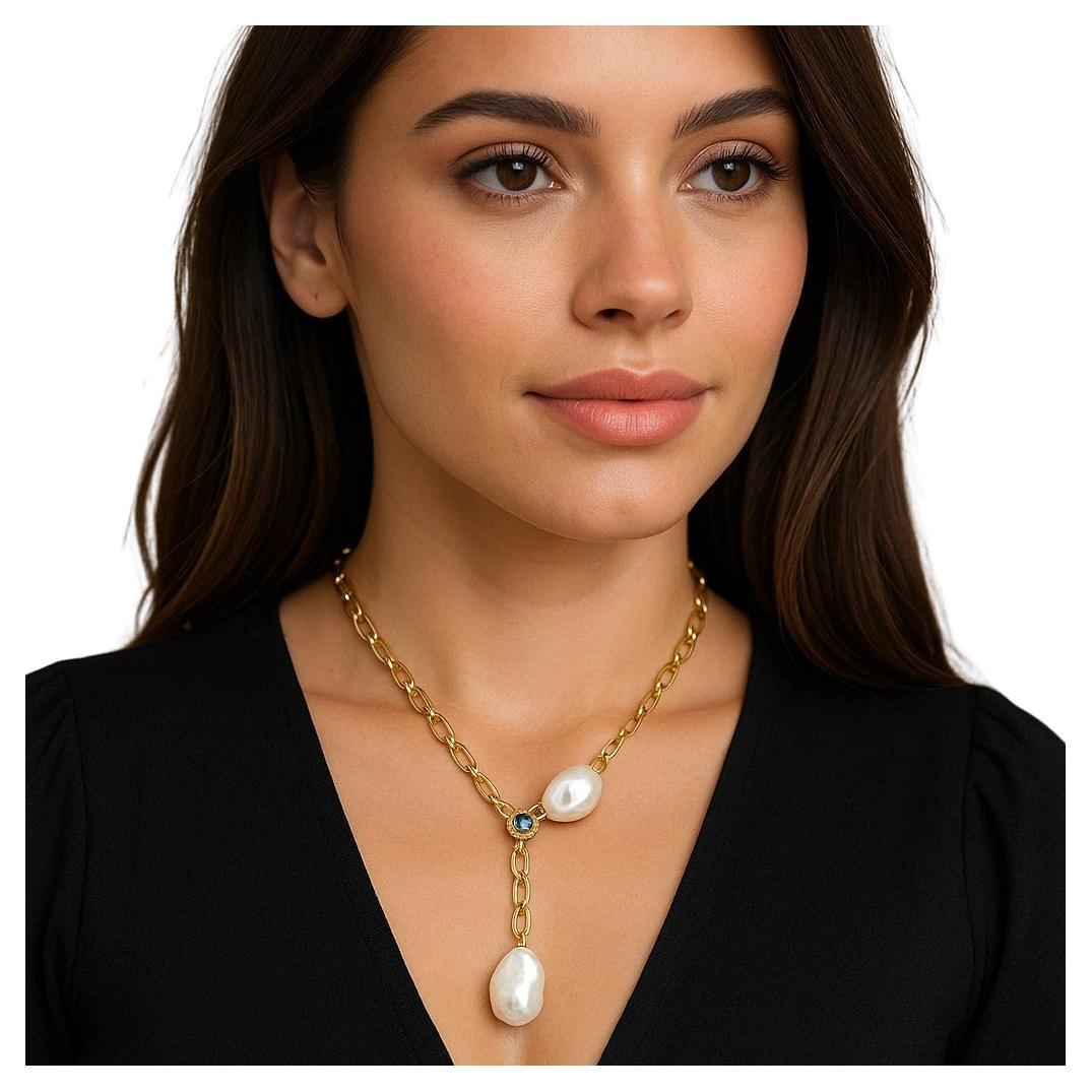 Bochic "Capri" Collana barocca d'epoca con perle e zaffiri multipli in 18 carati e argento. in vendita