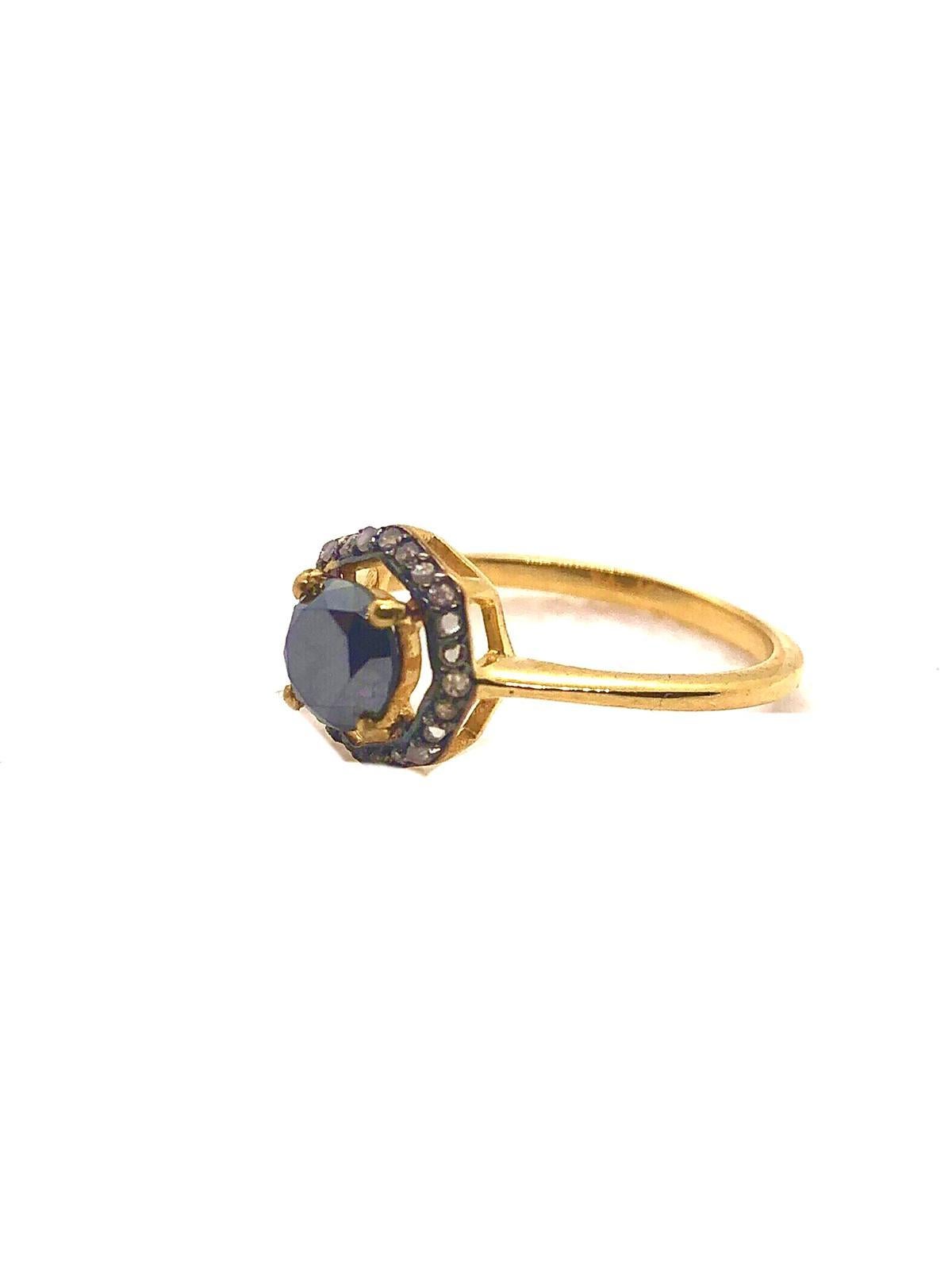 Anello vintage con diamanti neri e diamanti retrò di Bochic 