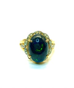 Bochic "Capri" Vintage Schwarzer Opal & Diamant Ring Set in 18K Gold & Silber