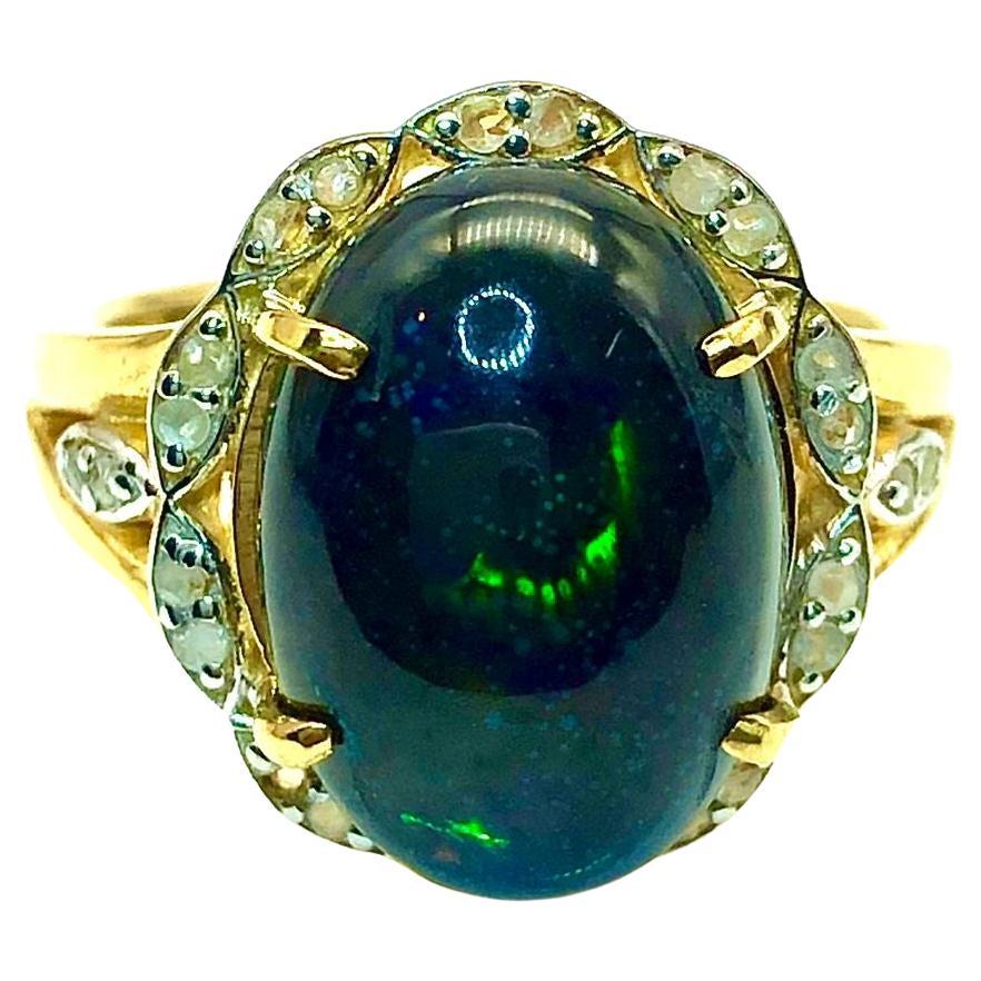 Bochic "Capri" Vintage Schwarzer Opal & Diamant Ring Set in 18K Gold & Silber im Angebot