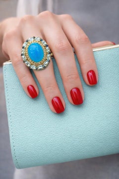 Bochic “Capri” Vintage Blue Opal, AquaMarine & White Topaz Ring - 18K Gold & Sil