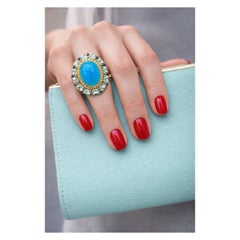 Bochic “Capri” Vintage Blue Opal, AquaMarine & White Topaz Ring - 18K Gold & Sil