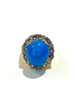 Bochic “Capri” Vintage Blue Opal & Lilac Tanzanite Cocktail Ring - 18K Gold & Si