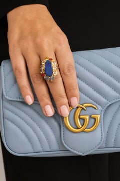 Bochic “Capri” Vintage Blue Opal & Multi Sapphire Ring Set In 18K Gold & Silver