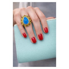 Bochic “Capri” Vintage Blue Opal, Peridot & White Topaz Ring - 18K Gold & Silver