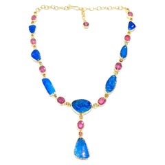 Bochic “Capri” Vintage Blue Opal, Ruby & Sapphire Necklace - 18K Gold & Silver