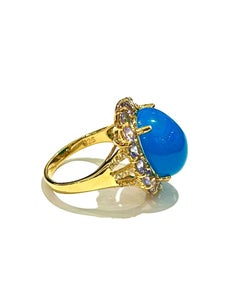 Bochic "Capri" Vintage Blauer Opal & Tansanit Cocktail Ring - 18K Gold & Silber