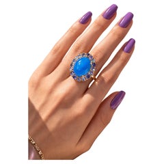 Bochic “Capri” Vintage Blue Opal & Tanzanite Cocktail Ring — 18K Gold & Silver