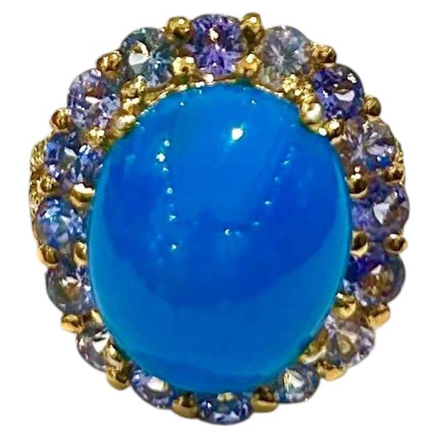Bochic "Capri" Vintage Blauer Opal & Tansanit Cocktail Ring - 18K Gold & Silber