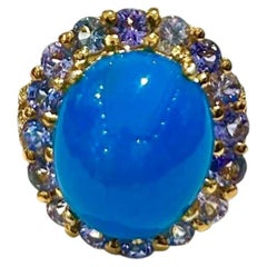 Bochic “Capri” Vintage Blue Opal & Tanzanite Cocktail Ring — 18K Gold & Silver