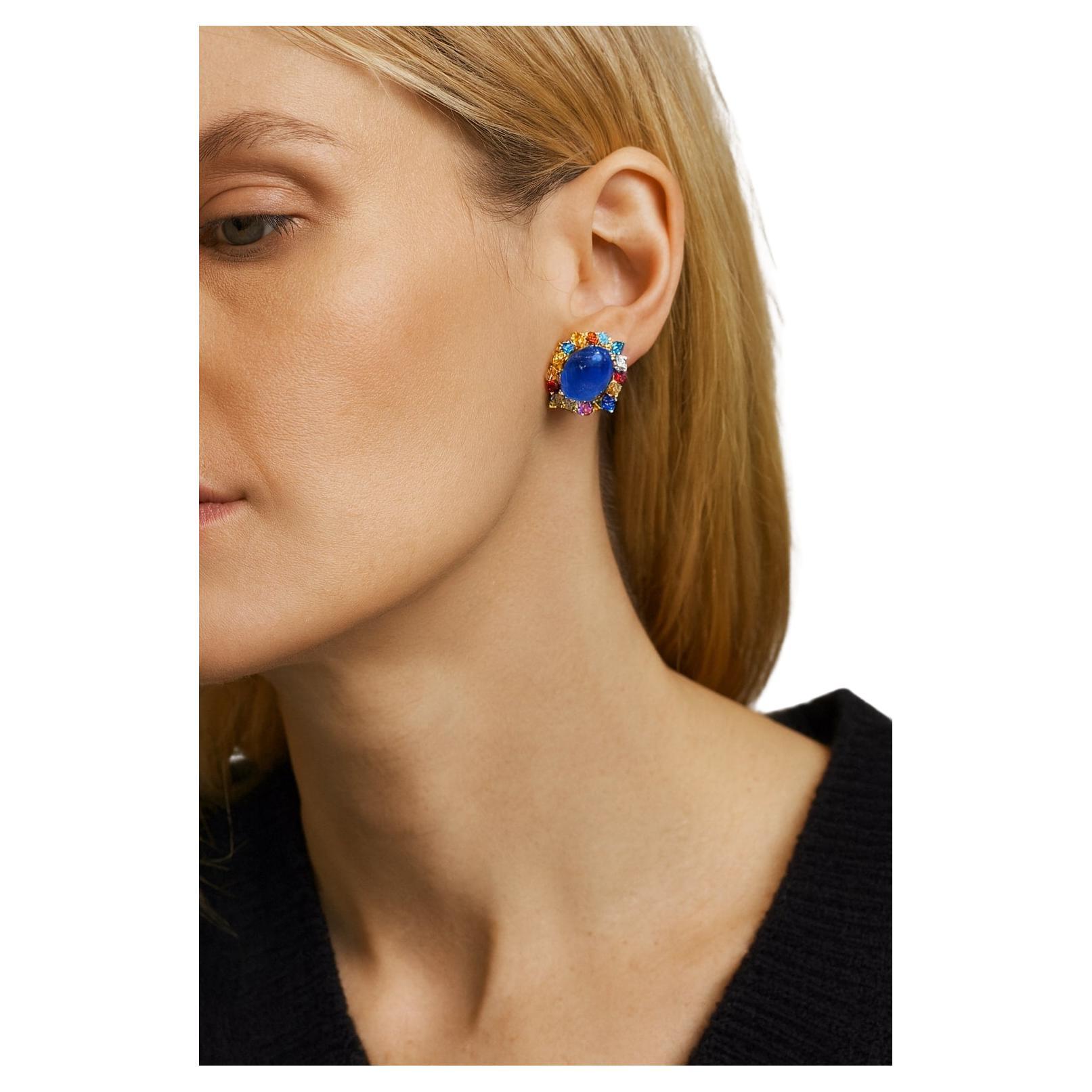 Bochic "Capri" Vintage blauer Saphir & Multi Pastell Sapphire Ohrringe Set in 18K im Angebot