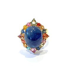 Bochic “Capri” Vintage Blue Sapphire & Multi Sapphire Ring Set In 18K Gold & Sil