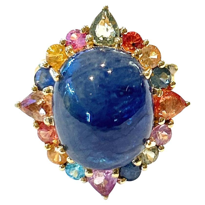 Bochic "Capri" Vintage blauer Saphir & Multi Saphir Ring Set in 18K Gold & Sil im Angebot