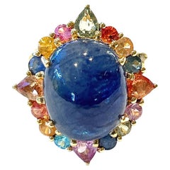 Bochic "Capri" Vintage blauer Saphir & Multi Saphir Ring Set in 18K Gold & Sil