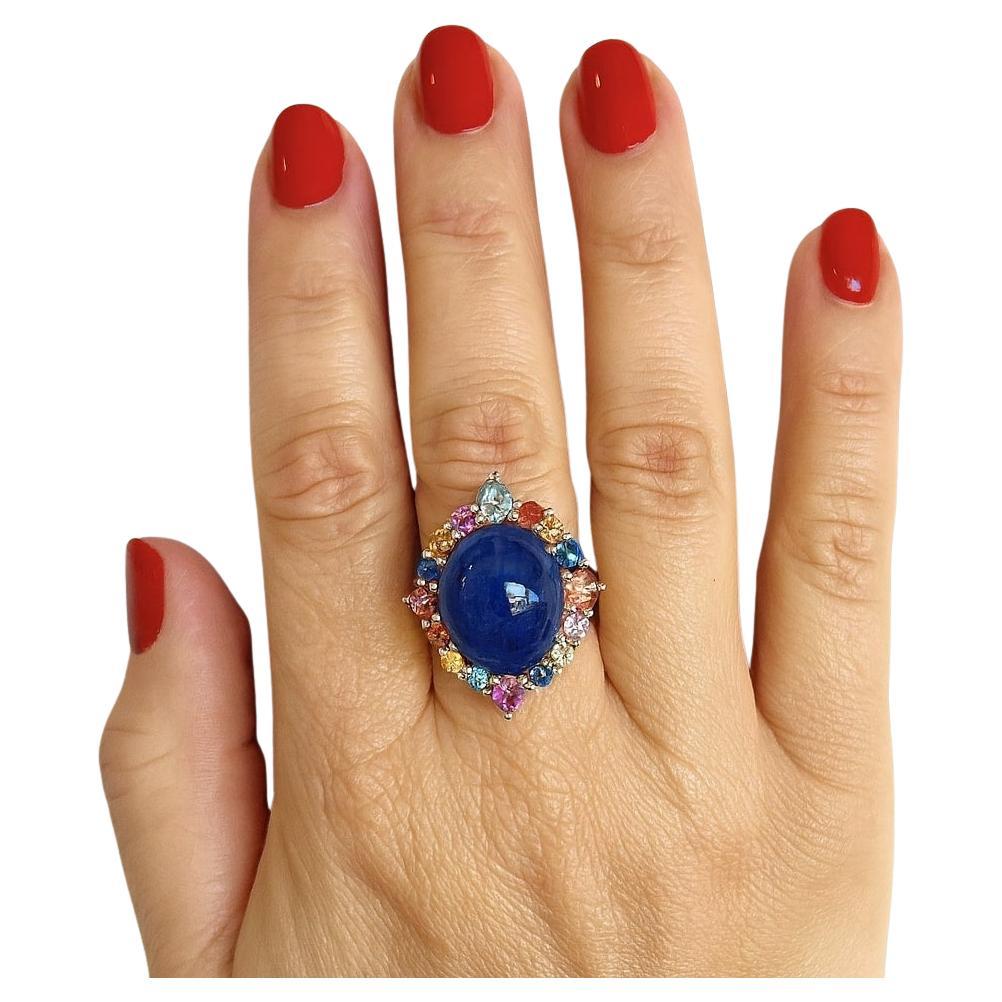 Bochic "Capri" Vintage blauer Saphir & Multi Saphir Ring Set in 18K Gold & Sil