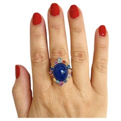 Bochic "Capri" Vintage blauer Saphir & Multi Saphir Ring Set in 18K Gold & Sil