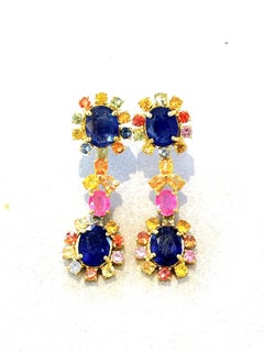 Pendientes Bochic "Capri" Vintage de zafiro azul y rubí engastados en oro de 18 quilates y plata