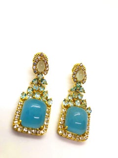 Bochic "Capri" Vintage Blauer Saphir, Rubin & Rose Cut Saphir Ohrringe Set In