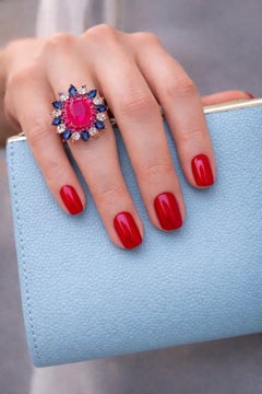 Bochic “Capri” Vintage Blue Sapphire, Ruby & Rose Cut Topaz 18K Gold & Silver