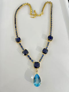 Bochic "Capri" Collana vintage con zaffiro blu e topazio bianco incastonati in 18 carati di oro